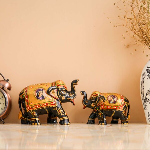 Rajasthani Tribal Handmade Brown '' Elephant '' Figured Wooden Statue Antique Design Elephant for Showpiece with Brown Colour-2 - Image 2