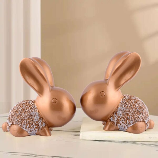 Rabbit Cute Pair Statue for Home Decor Showpiece | Kids Room Decorative Showpiece (Copper) - Image 3