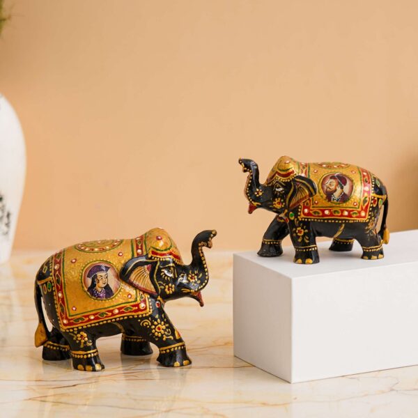 Rajasthani Tribal Handmade Brown '' Elephant '' Figured Wooden Statue Antique Design Elephant for Showpiece with Brown Colour-2