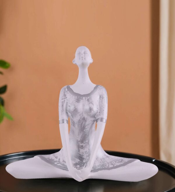 Suitable for home decor Yoga Posture Lady Statue Idol for Home Yoga Statue admirable piece of gift (silver)