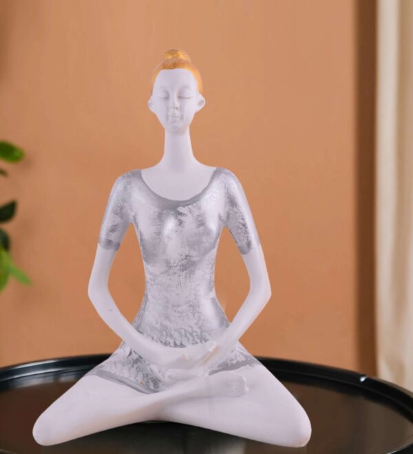 Suitable for home decor Yoga Posture Lady Statue Idol for Home Yoga Statue admirable piece of gift (silver)