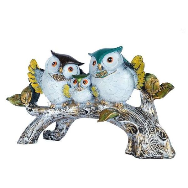 Owl Family Sitting on Tree Decorative Bird Showpieces Statue for Home Decor Living Room Bedroom Wall Shelf Table Top Garden Decoration Items -5 - Image 2