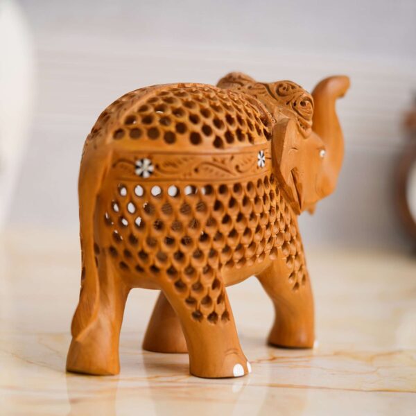 Rajasthani Tribal Handmade Brown '' Elephant '' Figured Wooden Statue Antique Design Elephant for Showpiece with Brown Colour - Image 4