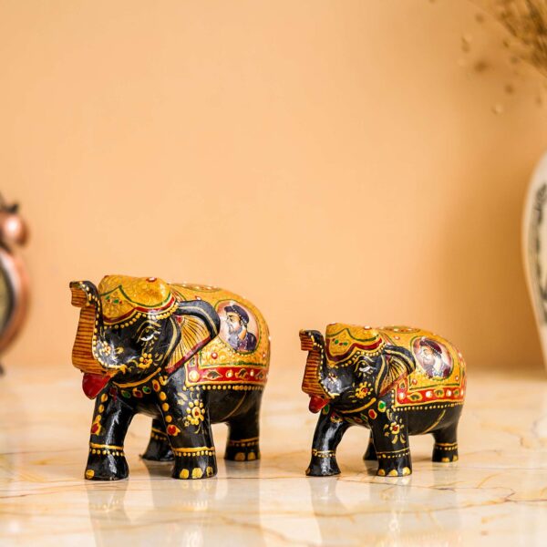 Rajasthani Tribal Handmade Brown '' Elephant '' Figured Wooden Statue Antique Design Elephant for Showpiece with Brown Colour-2 - Image 4