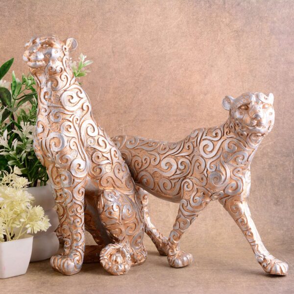 Skin Panther Animal Showpiece Antique Sculpture for Home Decor Showpiece Figurine (Set Of 2)